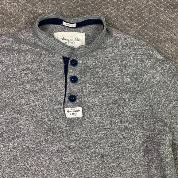 Vintage Abercrombie & Fitch Muscle Henley Shirt Mens XL Gray Heather Long Sleeve - Picture 2 of 8